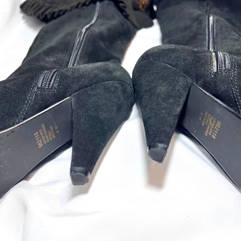 Hot In Hollywood-Black Leather Over Knee 4" Heels-Cheetah Print Inside-Ruffle-6M - Picture 9 of 16
